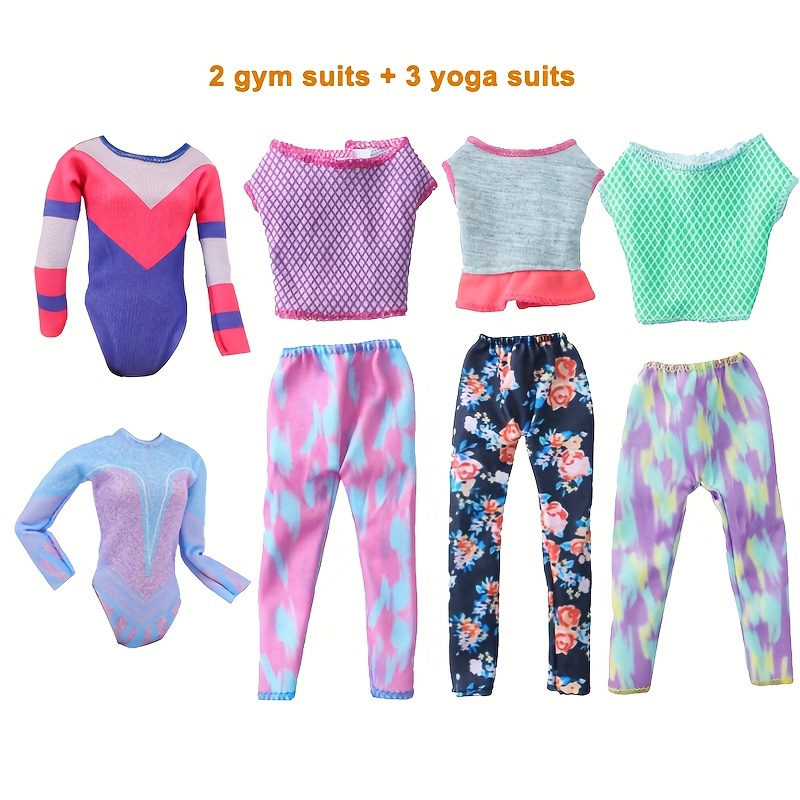 Image of 5 Sets Pack Handmade Fashion Doll Clothes 3 Yoga Outfits 2 Gym Suits Clothing For 11.5in/30cm Female Dolls Sport Wear Accessories. Dressing Up Fun Game. Role Play Toys