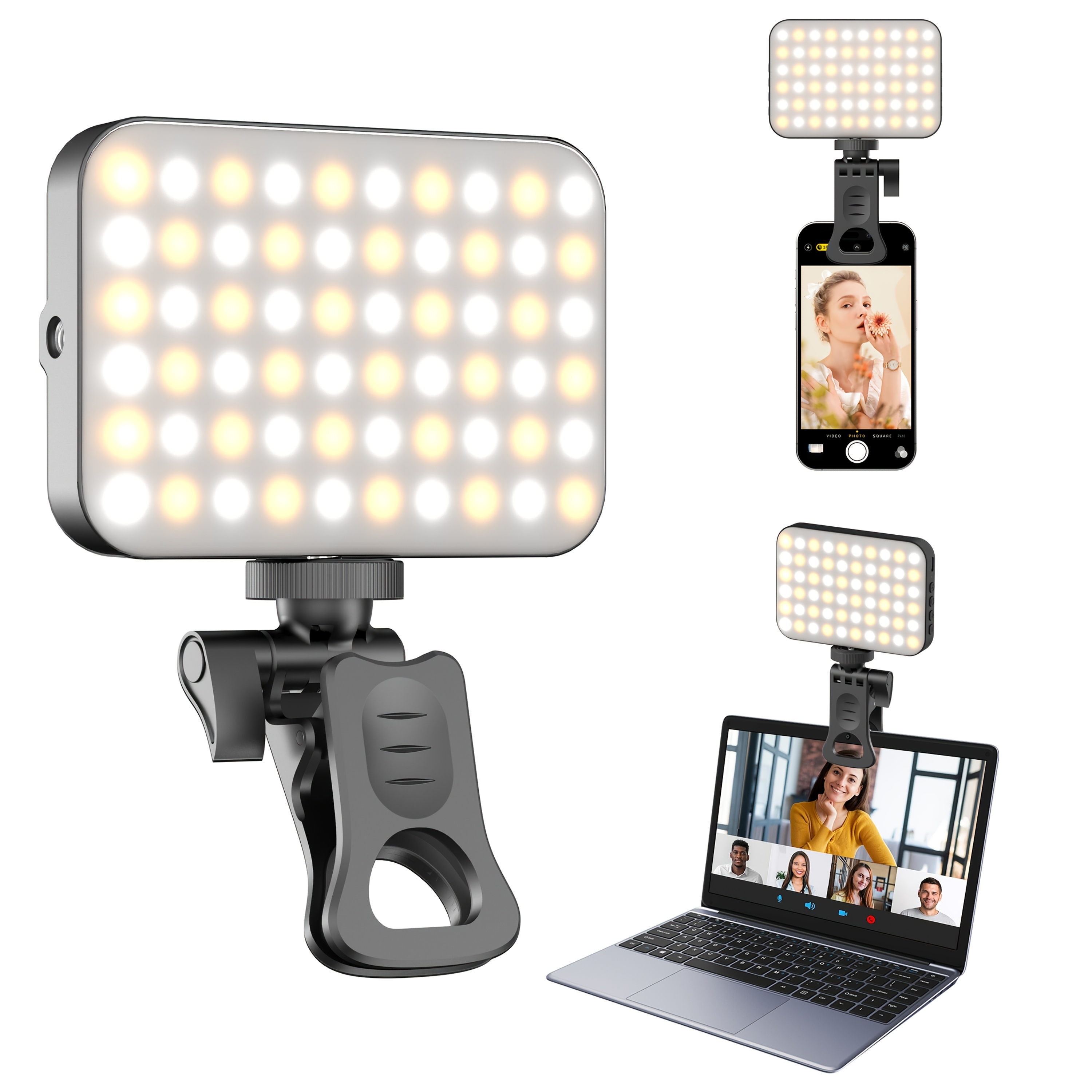 TEMU Portable Clip-on Selfie Light For Phones, Laptops, And Tablets, Ideal For Video Calls, Live Streaming, And Makeup Photography (black)