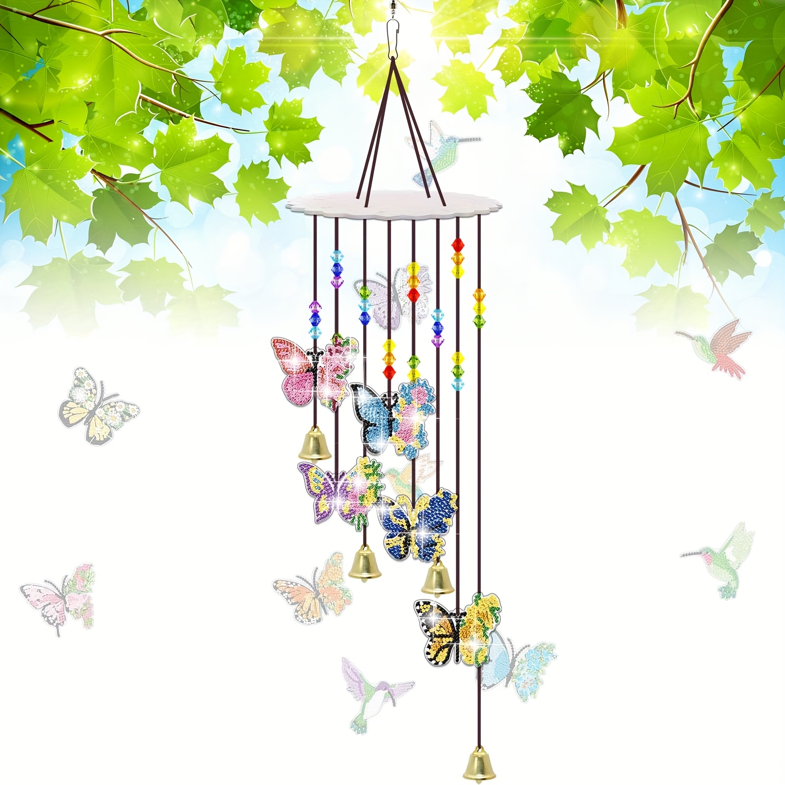 TEMU 1pc, Pattern Wind Chime, Nature-themed Diy Diamond Painting Hanging Decoration, 5d Kit, Includes Pendant, Free Tools, Diy Light Catcher Kit,