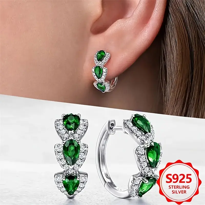 a pair of 925 sterling silver round earrings for ladies fashion rings with an elegant and luxurious style are suitable for brides engagement and wedding jewelry Product details 5