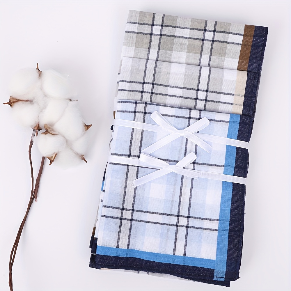12pcs Men's Handkerchiefs, Pure Soft Checkered Pocket Squares