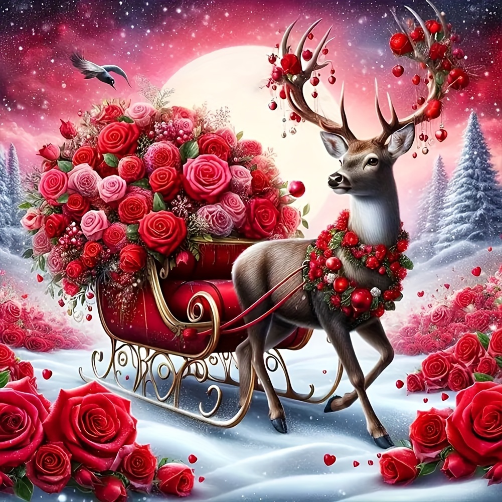 

1pc 30x30cm/11.8x11.8in Frameless Rose Deer Diamond Art Painting Kit 5d Diamond Art Set Painting With Diamond Gems, Arts And Crafts For Home Wall Decor