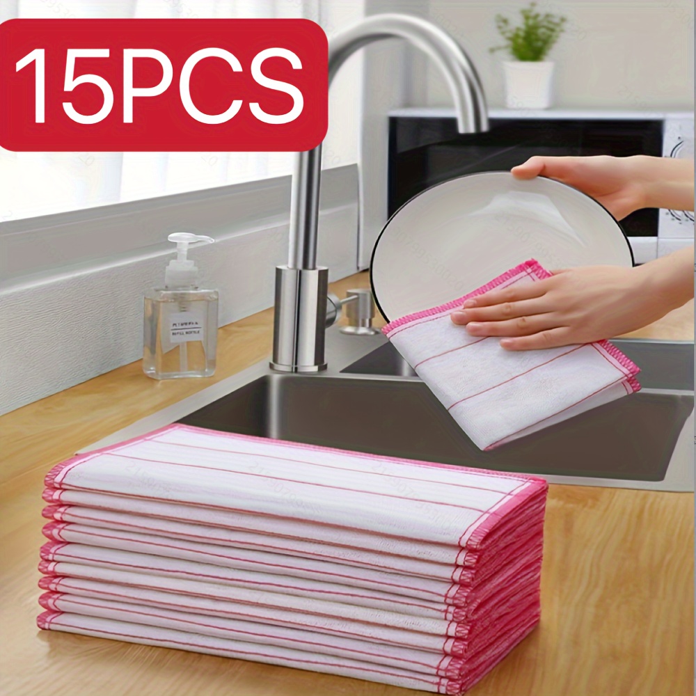 

15pcs Thick Cloth - Reusable, Wet And Dry Cleaning Towels Suitable For Kitchen, Bathroom, And Outdoor Use