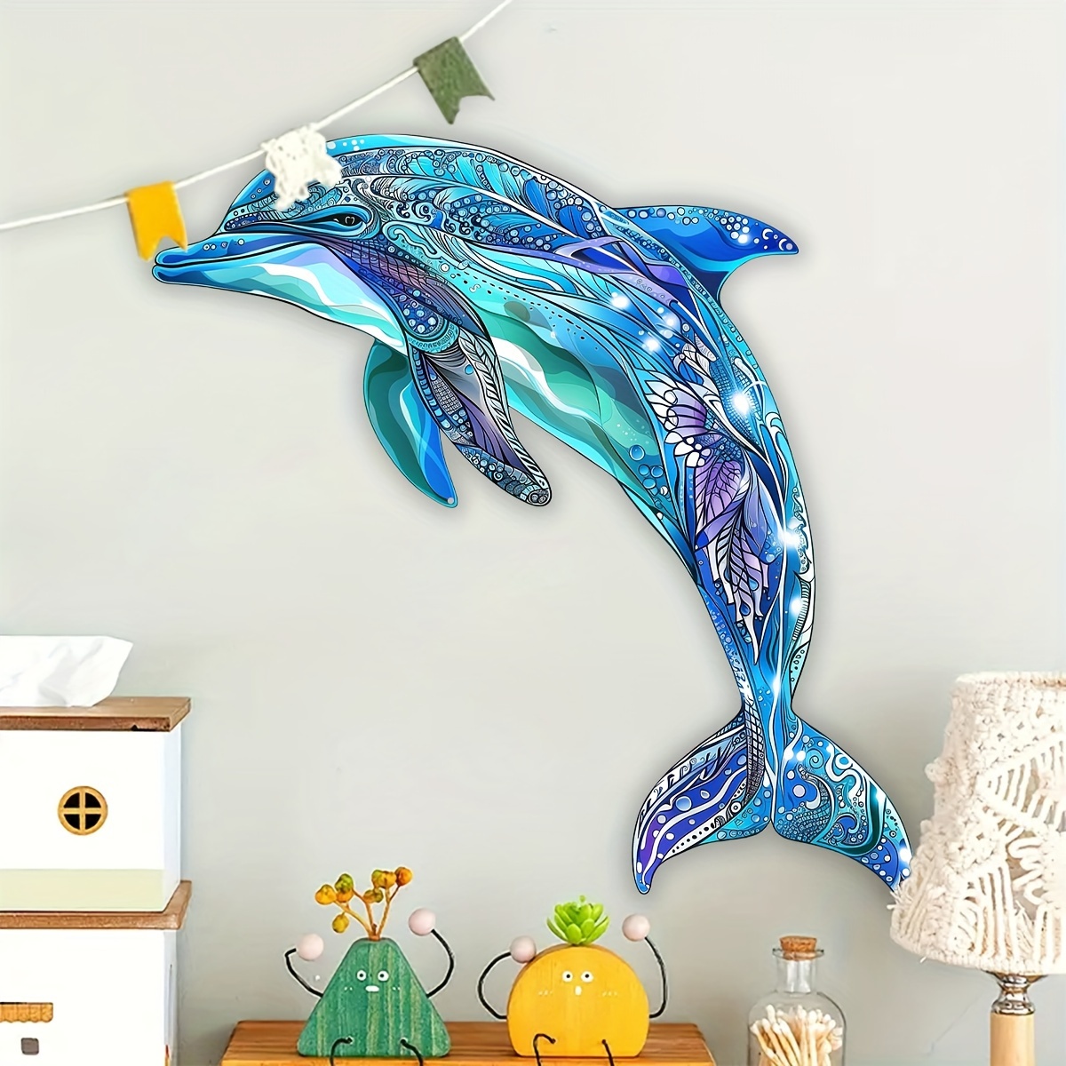 

Vibrant Metal Dolphin Wall Art - Easy-hang, Decor For Living Room, Nursery & Outdoor - Perfect Housewarming Gift