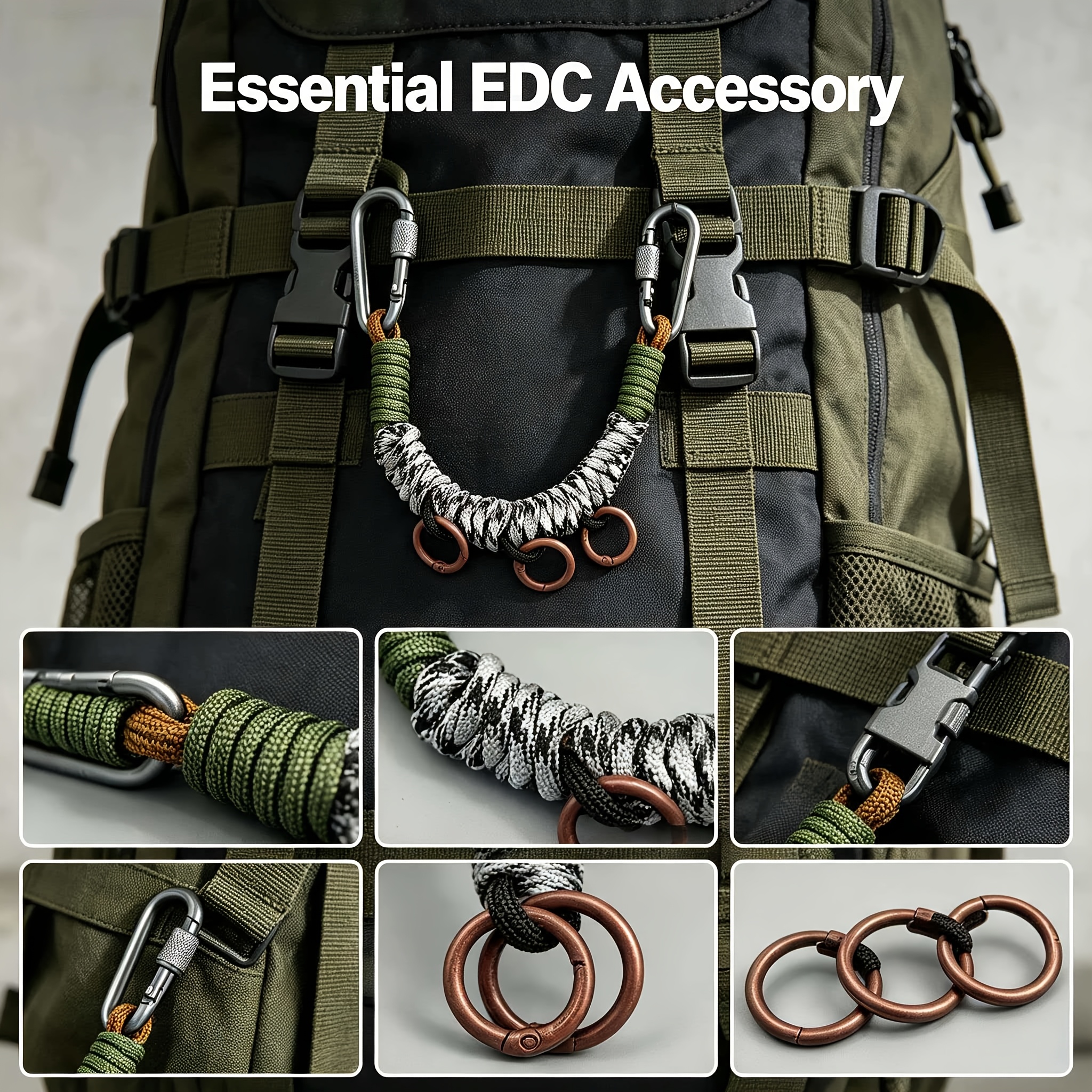 TEMU Cable de extensión para mochila de montaña, hebilla multifuncional para mochila, colgante de artesanía de cuerda, accesorio de modificación para