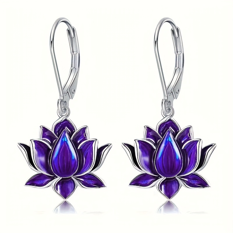 E-shop 1 Paar Böhmische Vintage Emaille Lotus Ohrhänger für Damen - Lila Blumen Design, Nickelfreies Kupfer, für , und Feiertage, Alltags Ohrhänger |