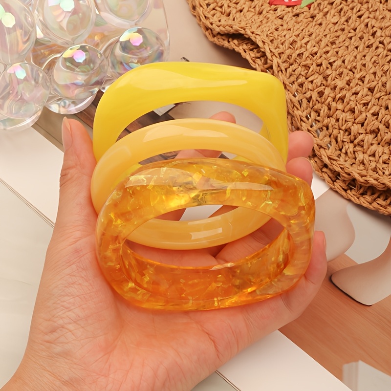 3pc Easy Yellow Series Irregular Geometric Resin Bracelet Set