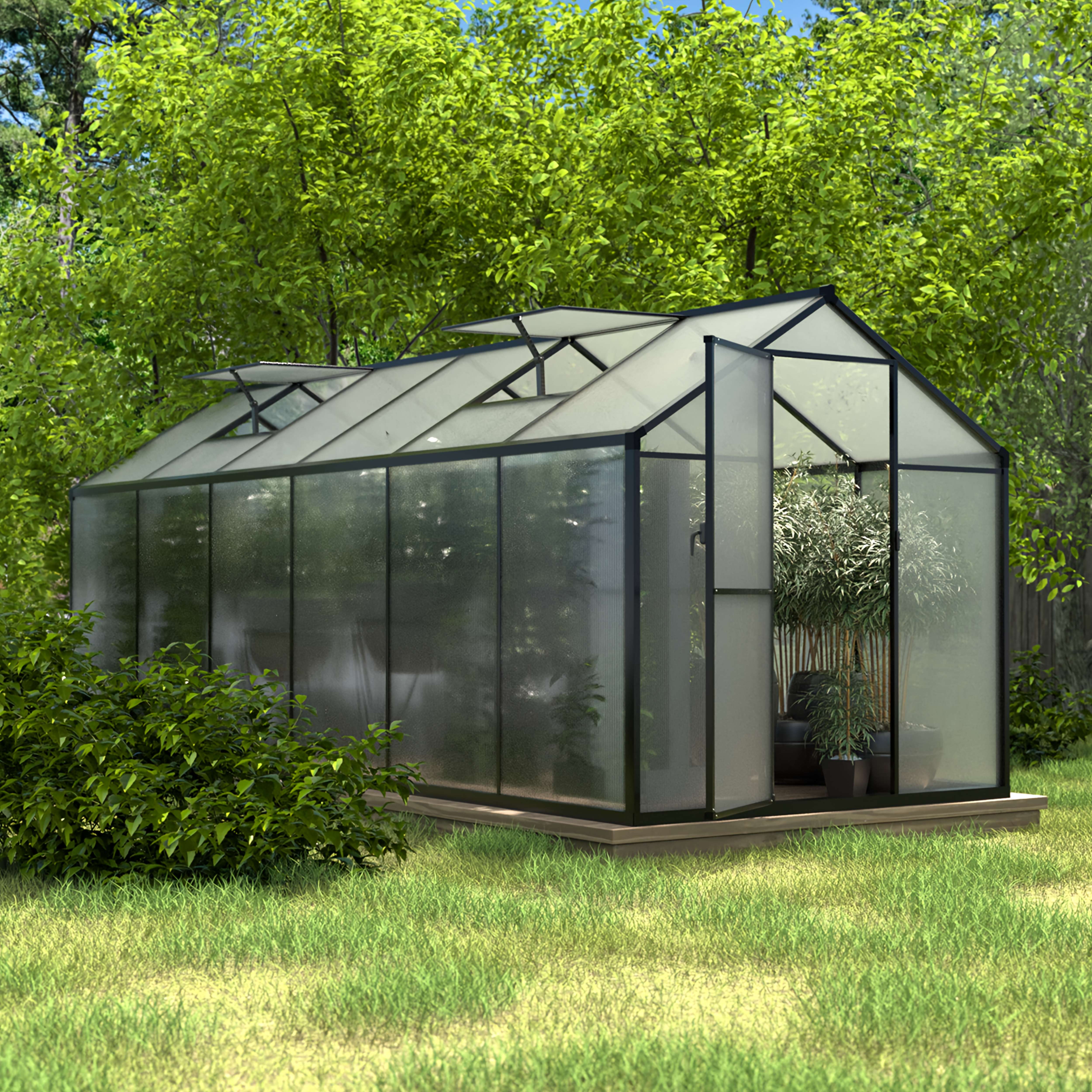 

Aluminum Frame, Greenhouses For Outdoors For Yard, Greenhouse, Upgraded Polycarbonate Green House With Vent, Garden, Hobby, Grey