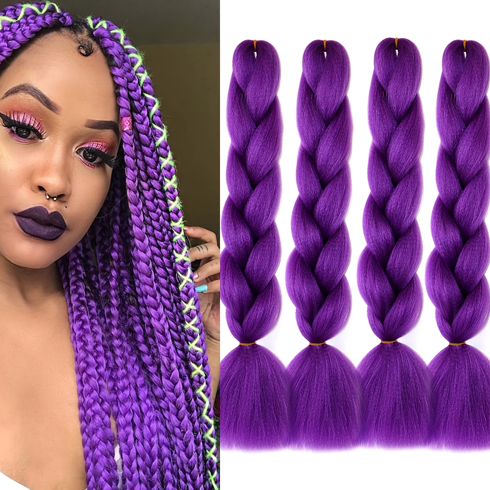 TEMU 4pcs 24-inch Braided Crochet Hair Colorful Woven Yaki Jumbo Colorful Braids Wig Festival Color Mixing Styling Cosplay And Party Highlights