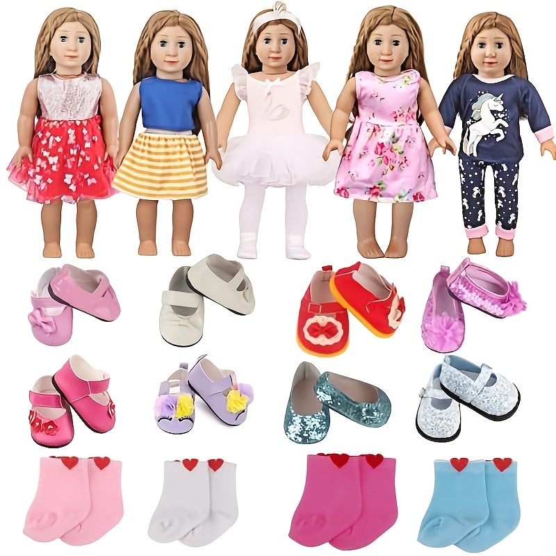 

Doll Clothes And Accessories For 18 Inch Dolls, Including 5 Doll Clothes Set, 2 Doll Shoes ( From 8) And 2 Doll Socks( From 4), For American Doll Girls, Total Of 19pcs