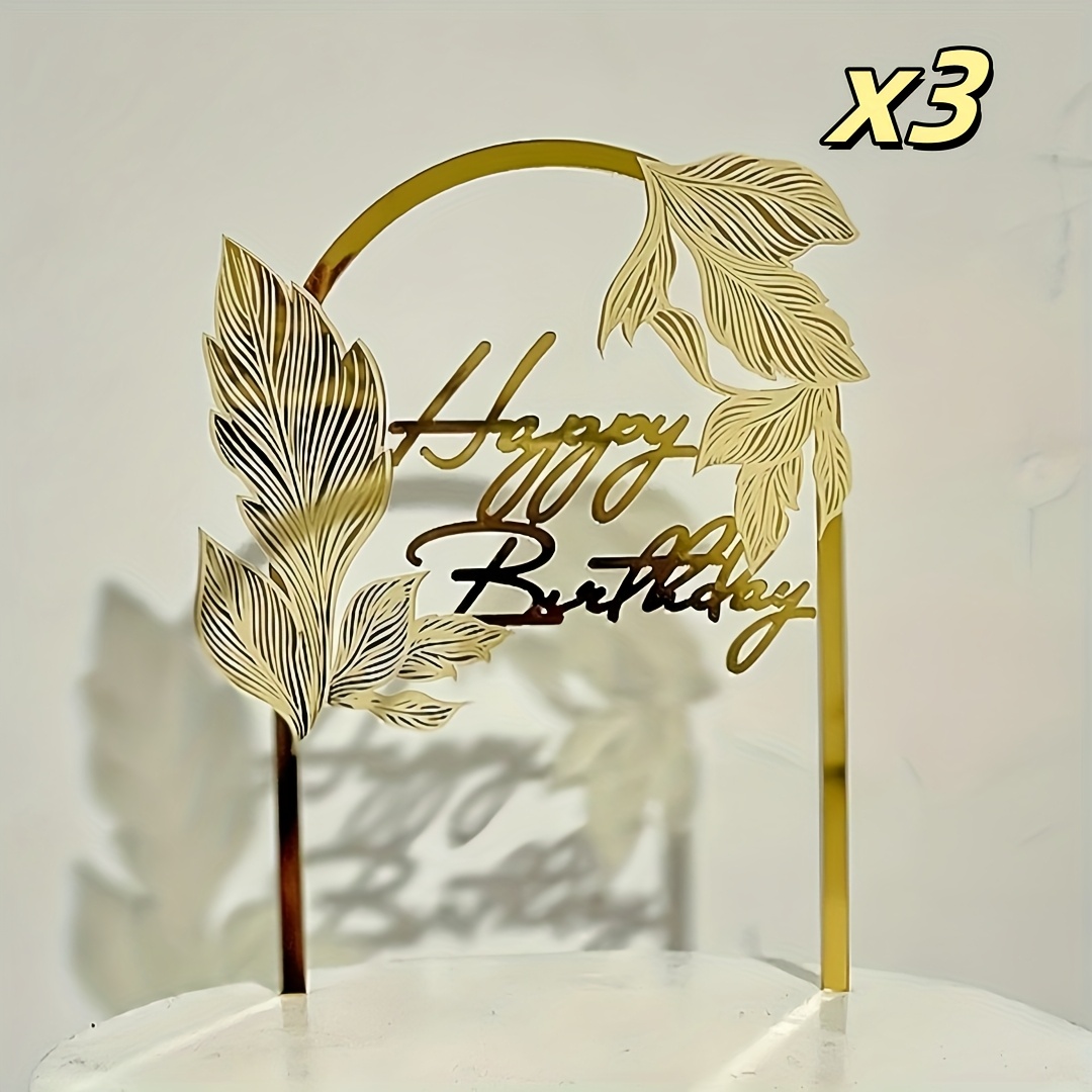 Image of 3pcs/5pcs Golden Acrylic Cake Topper For New Year Merry Christmas Party Cake Decoration Supplies, Christmas, Halloween