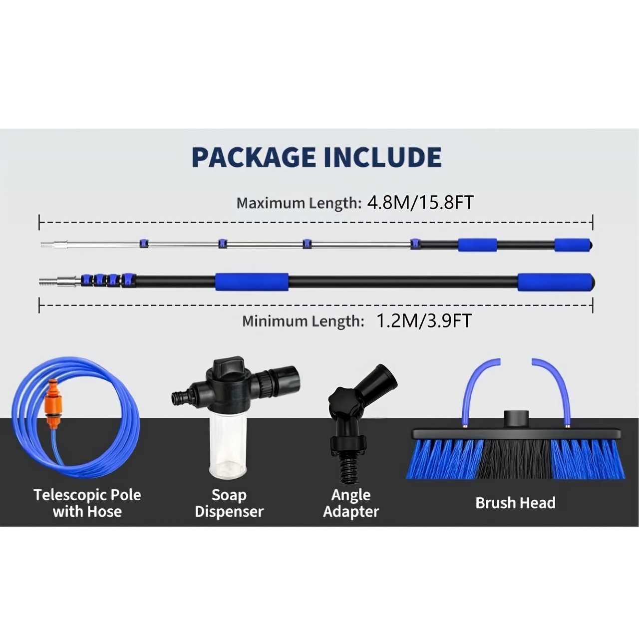 E-shop 15.8ft/4.8m Solarpanel-Reinigungsset mit Ausziehbarem Stab - Abnehmbare Bürste für Fenster, Balkon-Dach und Solargeräte