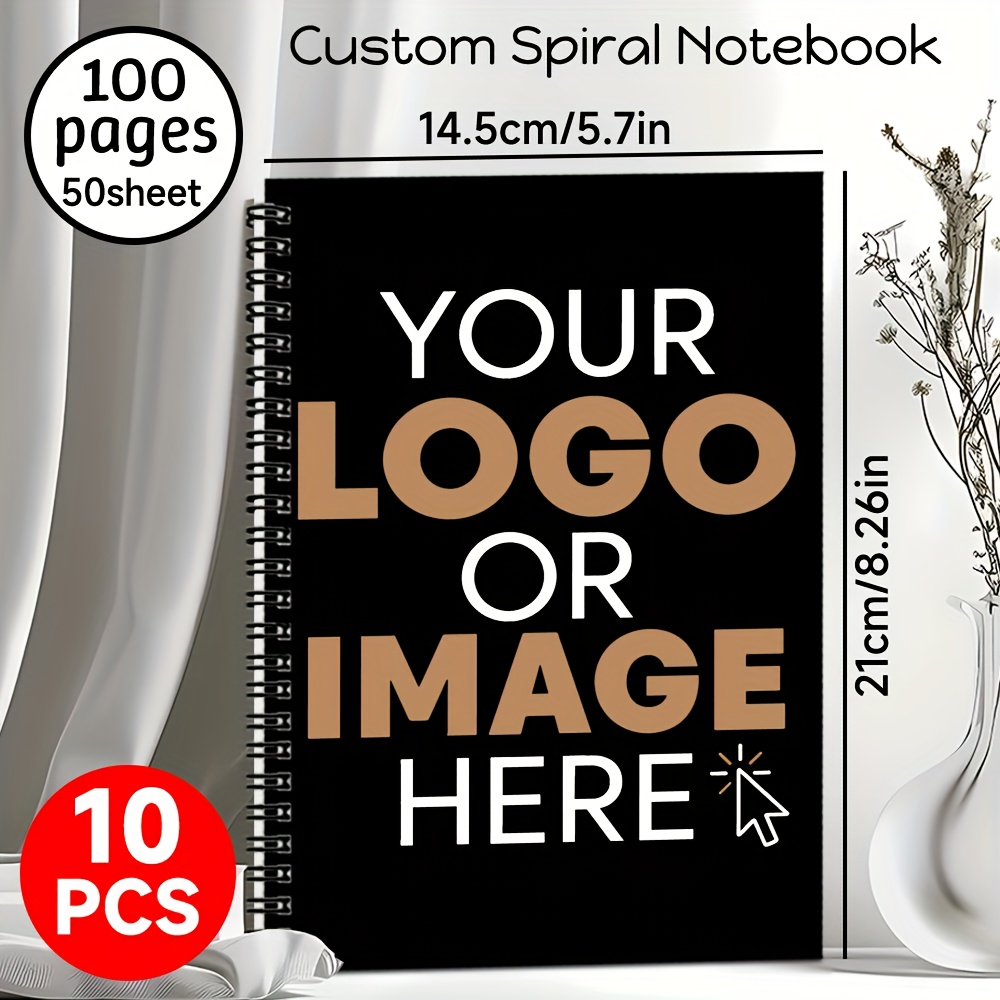 Custom Spiral Notebook Diary Set of 10 with Personalized Logo