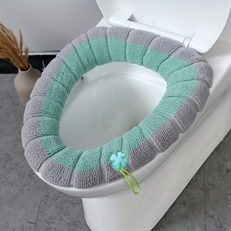 

Washable Toilet Seat Cover - Cozy, Non-electric, Reusable Bathroom Accessory With Chunky Texture And , Teal & Gray, Cushion|twotone Design| Bathroom Decor