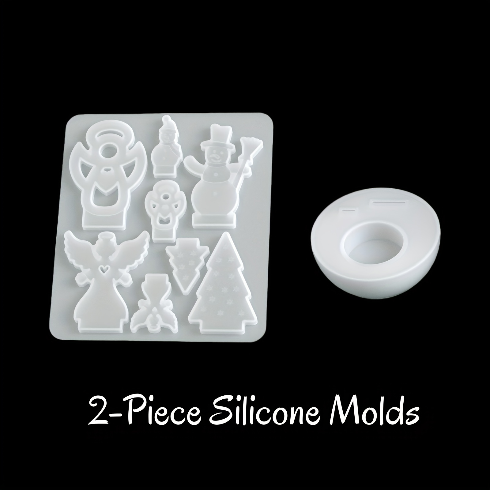 TEMU 2 Christmas-themed Candlestick Silicone Molds, Resin Silicone Mold, 4 Kinds Of Plaster Candlesticks, , Snowman, Christmas Tree Candlestick