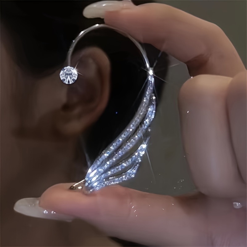 Elegant Rhinestone Wing Earrings, Alloy, Non-feathered, Suitable For Daily Wear