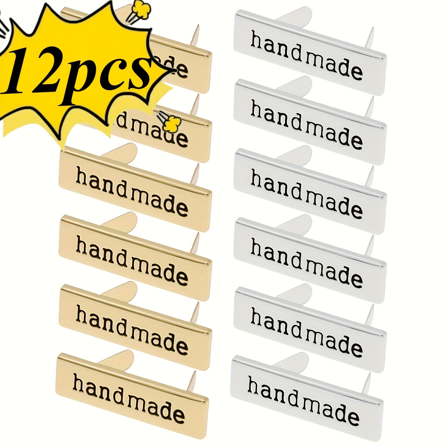 TEMU 12 etiquetas de metal hechas a con grabado láser personalizable, manualidades DIY, regalo, billetera, bolso, zapatos, etiquetas rectangulares de