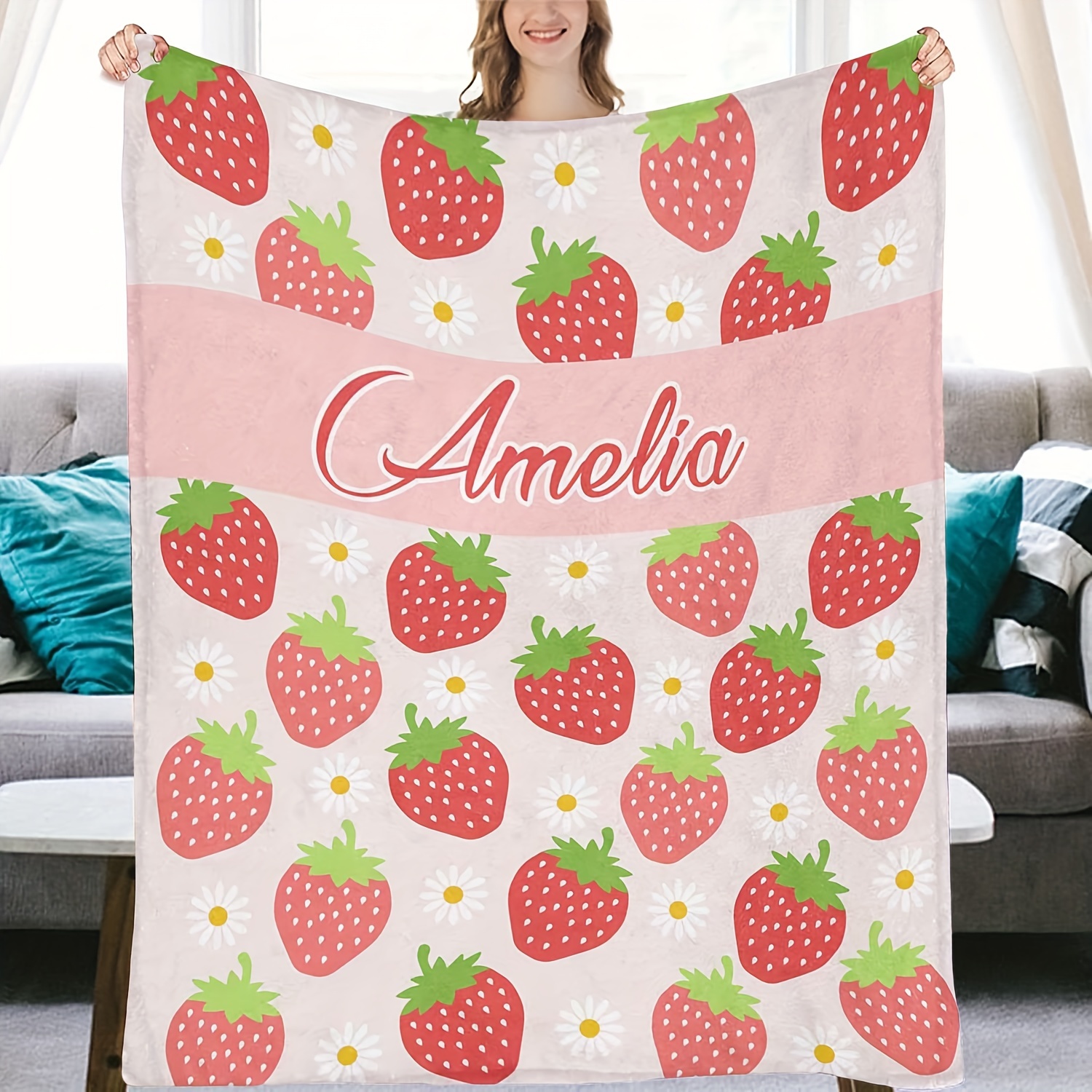 

Custom Strawberry Name Blanket - Soft & Warm Flannel, Perfect For Sofa, Bed, Travel, Camping - Personalized Gift For Friends & Family