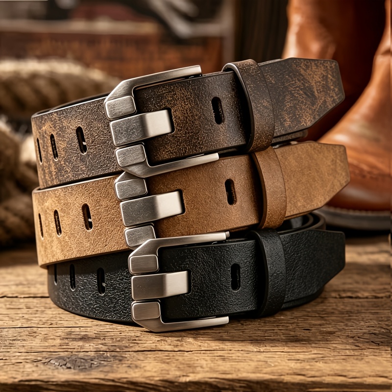TEMU 3pcs Men's Belt - Multi-functional Casual , Durable Alloy Pin , , Body-pierced Hollow-out Design, Suitable For Golf And Any Occasion, Casual