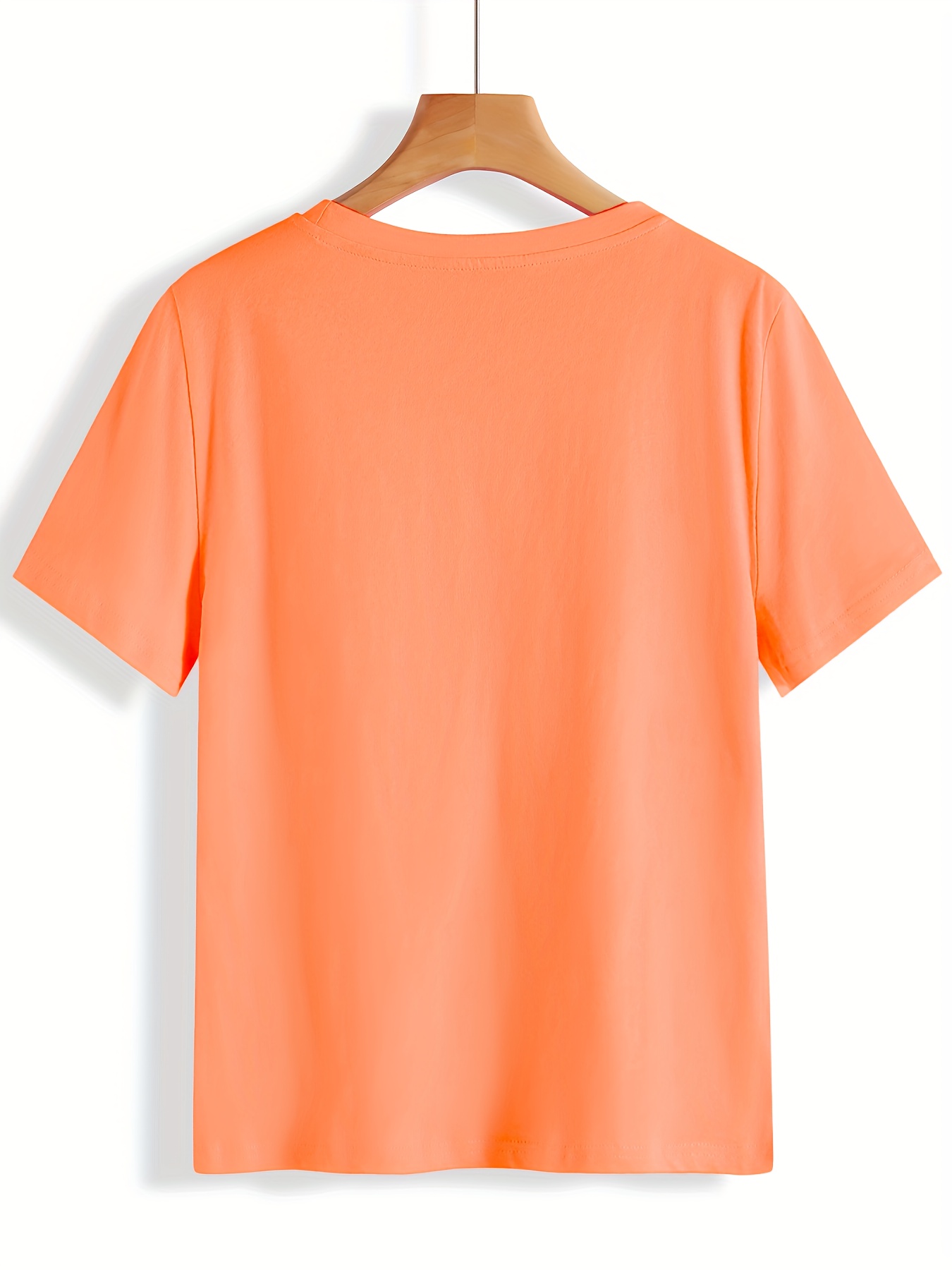 Women'S Plus Size Casual V-Neck T-Shirt, Polyester 95.0% Spandex 5.0%, Solid Color Knit Fabric, Retro Vacation Style Short Sleeve Tee for Spring/Summer, Ladies T Shirts