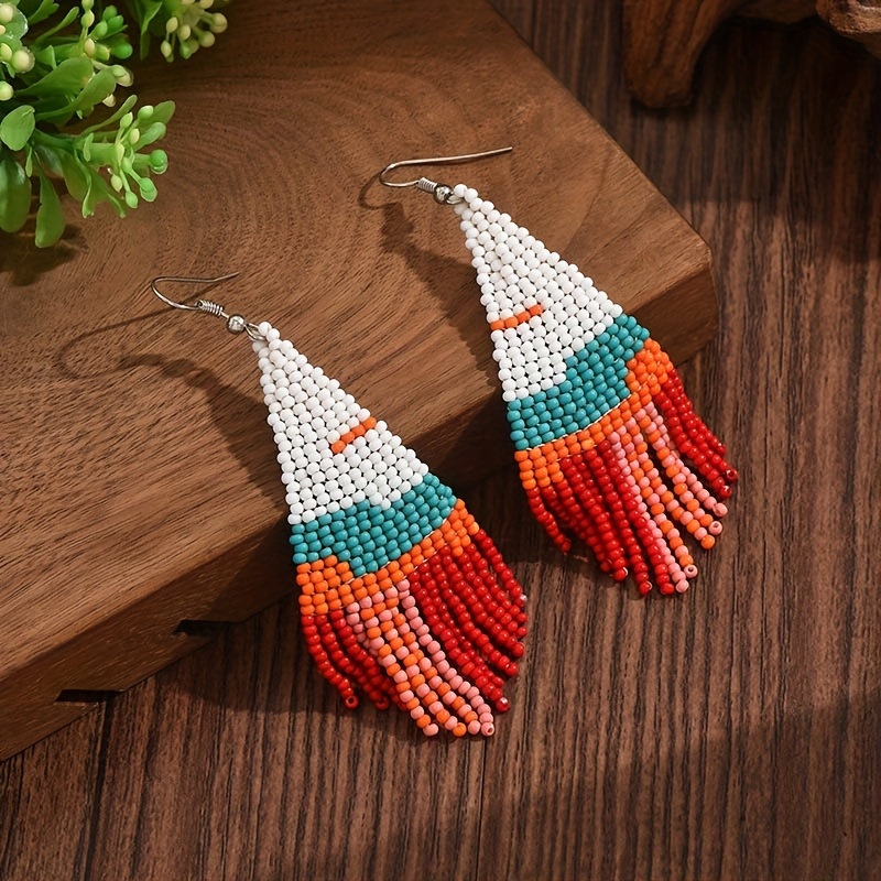 Women's Creative Trendy Long Woven Tassel Bead Earrings