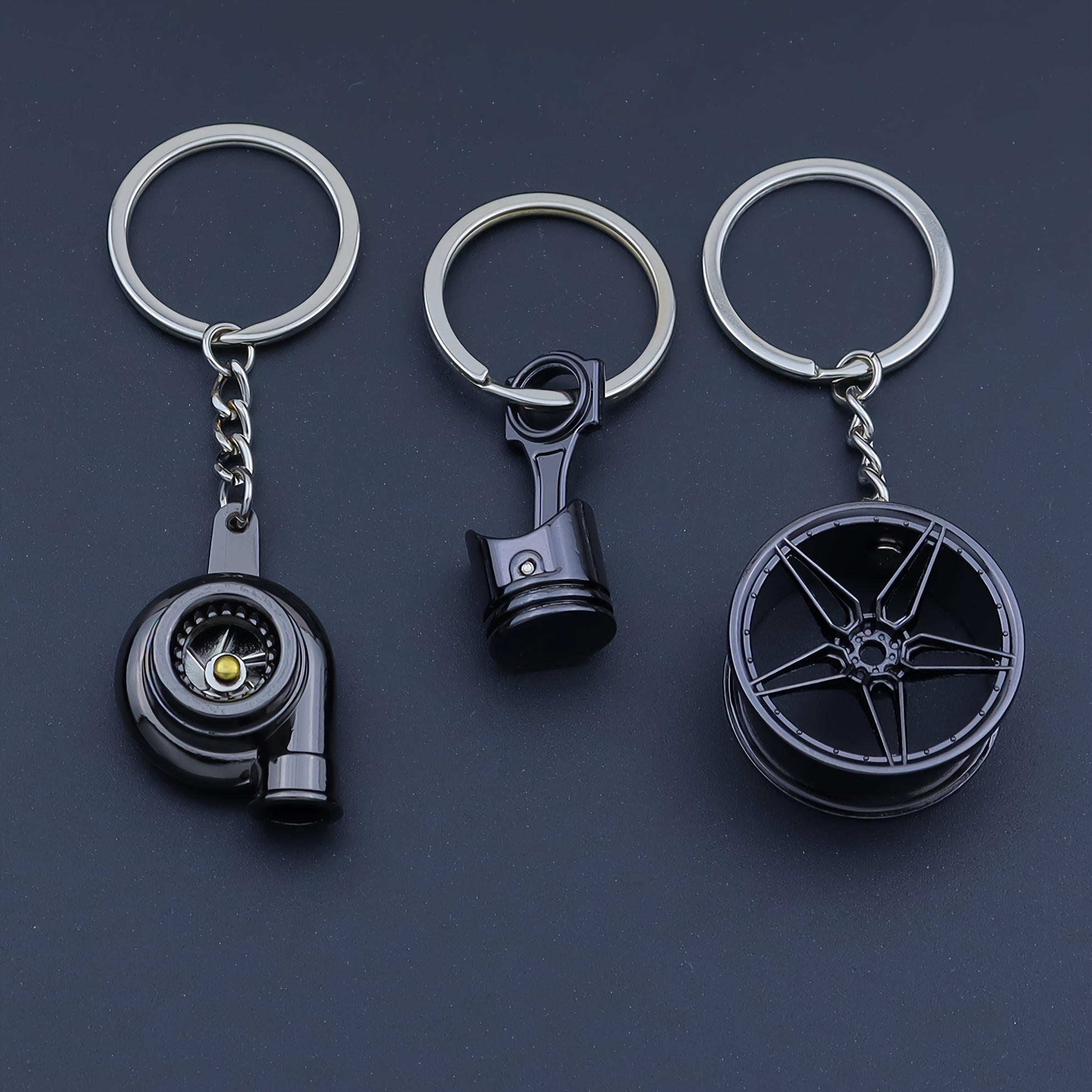 TEMU 3pcs Creative Car Parts Keychain, Piston, , Wheel Featured Keychain, Car Modification Keychain, Gift Keychain