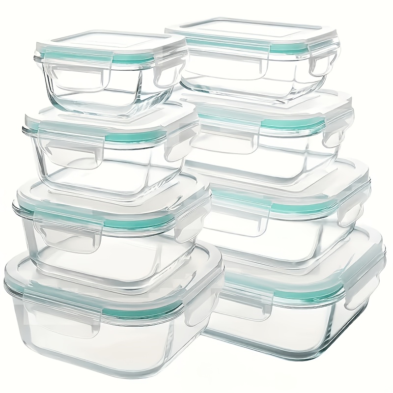 16pcs glass food storage set   meal prep and kitchen organization leak proof airtight glass lunch boxes 8 containers 8 lids suitable for use in the microwave oven refrigerator and dishwasher ideal for office lunches