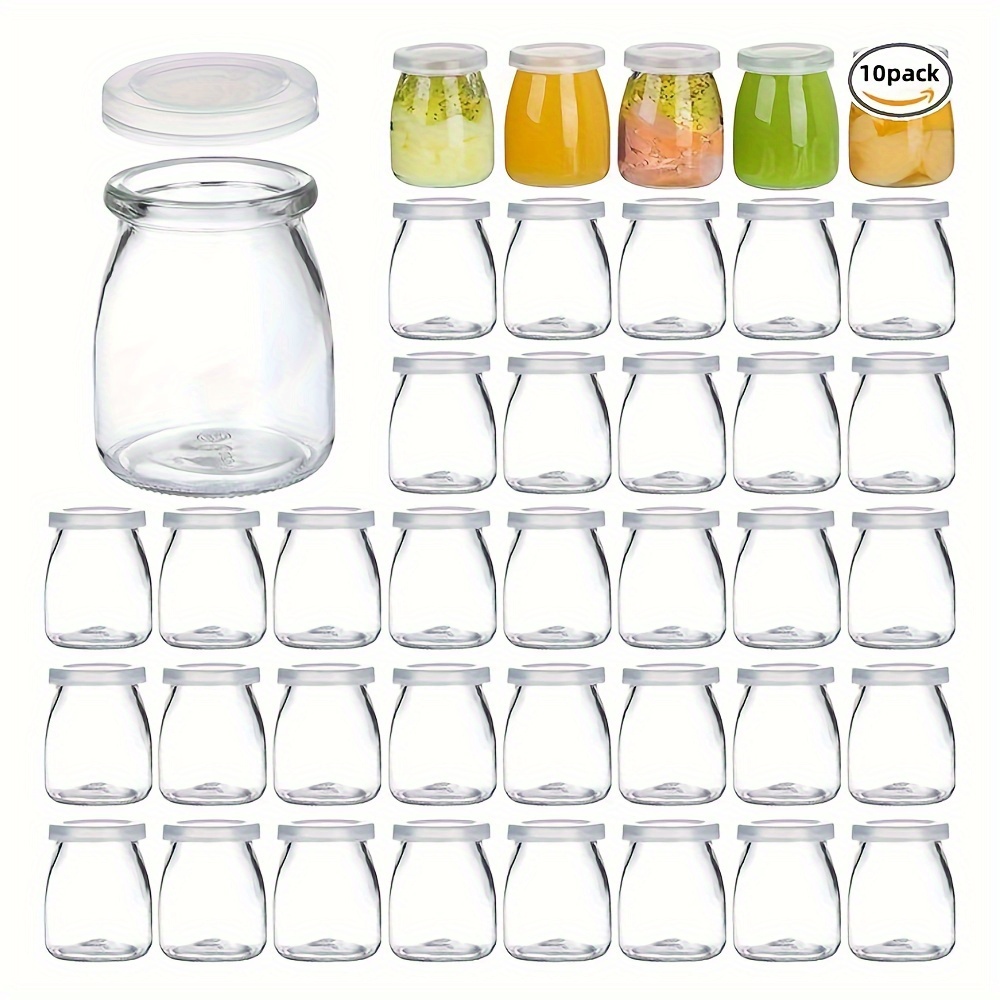 

10-piece 4oz Clear Glass Jars With Pe Lids - Perfect For Yogurt, Pudding, Milk, Jam, Jelly, Mousse & Honey - Reusable, Round Containers For Home Kitchen Use