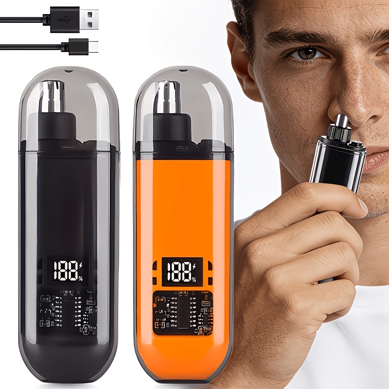 feiyba mens electric nose and ear hair trimmer fast charging usb design lithium battery portable travel edition dual use for home gym     screen abs plastic body trimming nose and ear hair christmas gift