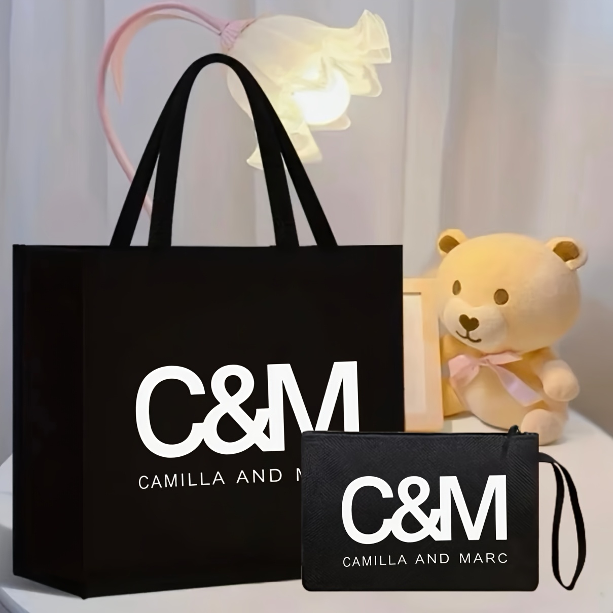 c m logo handbag makeup bag set black tote Temu Australia