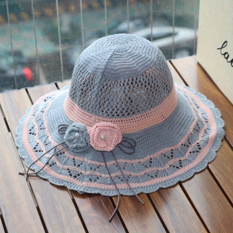 womens handmade crochet cotton sun hat foldable wide brim - Temu display picture 3