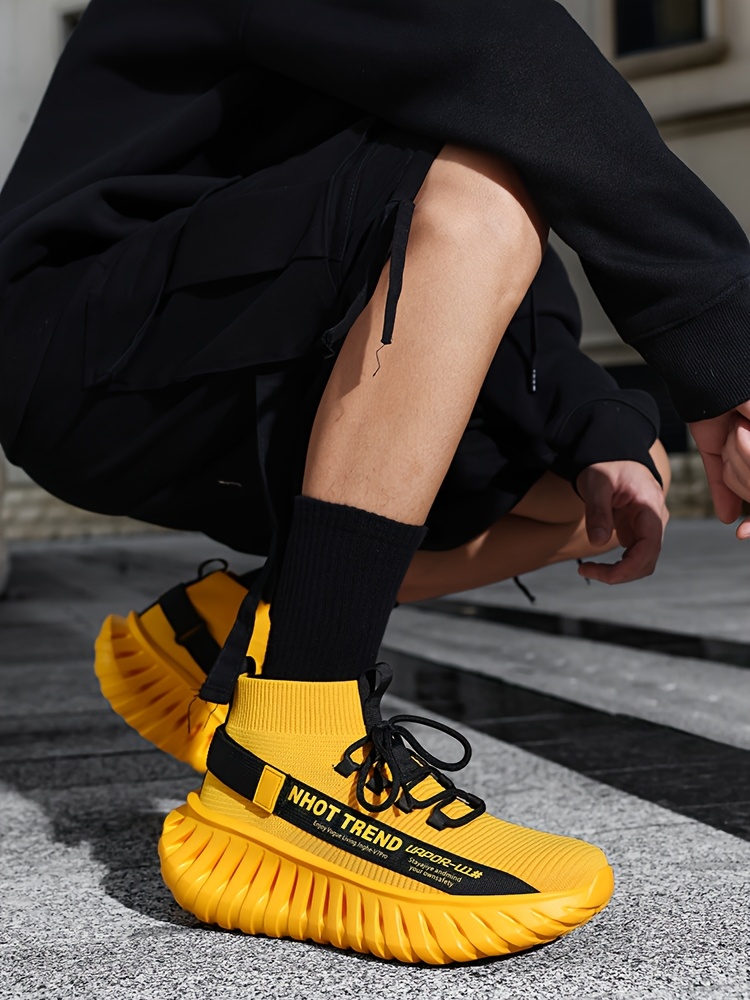Men's Lightweight Sneakers - Non-Slip MD Sole, Breathable Sneakers for Gym, Running, Walking - All-Day Comfort Slip/resl Closure - Neon Yellow & Black Accent - Casual & Formal Shoes - Durable Lightweight Design for Everyday & Special Events, Outdoor Walking, Sporty Look, Supportive Sole, Versatile Footwear, Fitness Enthusiasts