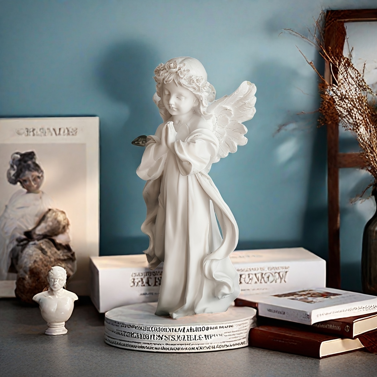 Comme montré Statue d'ange de jardin résine fille de fleur Figurine ornement maison pelouse décoration FHH210518003cbas - Maison