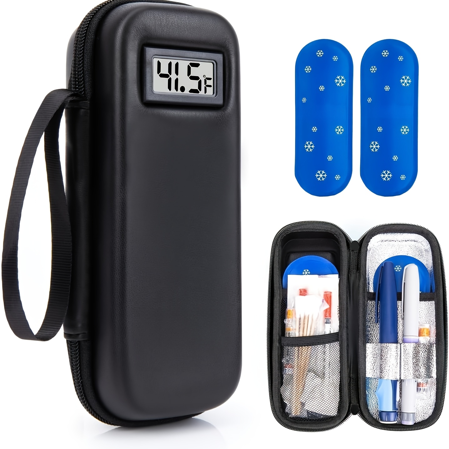 travel case for insulin with a temperature monitor designed for portability   two tsa approved ice packs for keeping insulin pens and other diabetes essentials