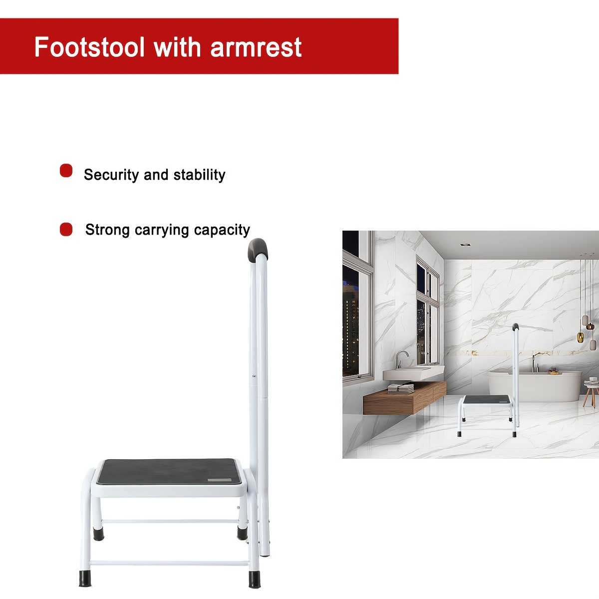 Non-slip Safety Stool With Handrail Treadmill With Non-slip Tread In Bathroom And Kitchen Load Capacity Up To 150kg