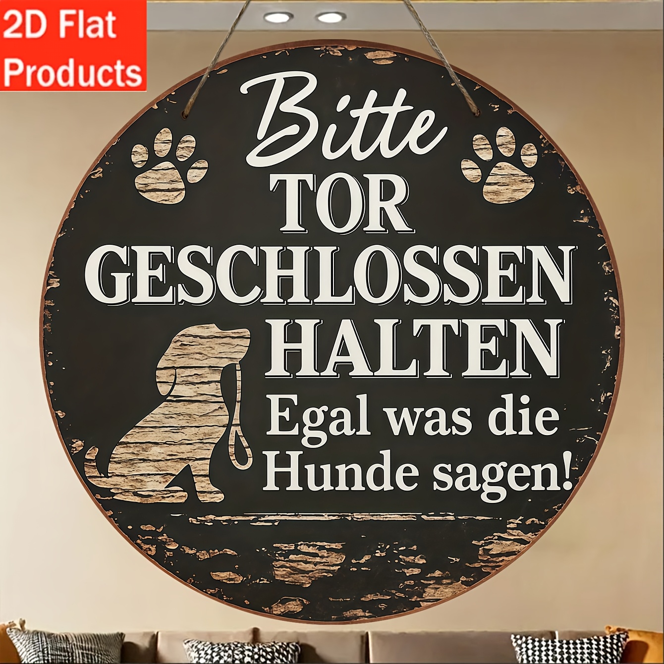 TEMU 2D Flach, 1-teiliges Set. Deutsches Vintage-Hunde-Warnschild und Türschild - Künstliche Wandmontage, geeignet für Zuhause, Café, Büro, Garten -