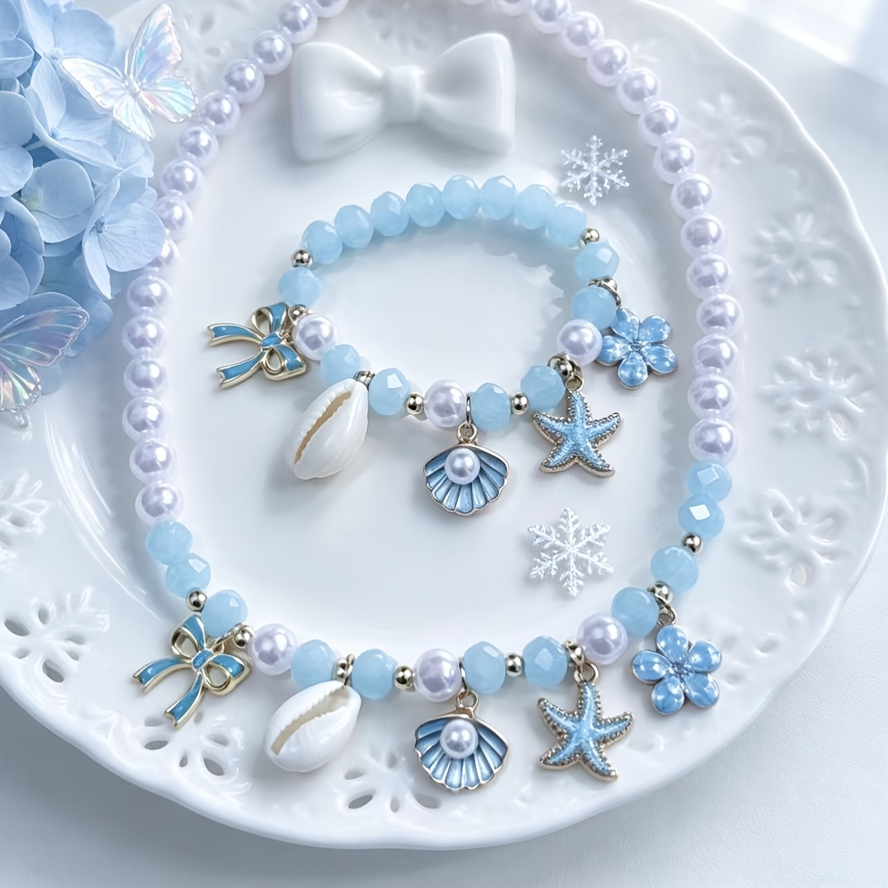 TEMU Fashion Elegant Full Set Necklace And Bracelet Jewelry, Hand-beaded Necklace And Bracelet Suitable For Women's Wear, Korean Aesthetic Outfit