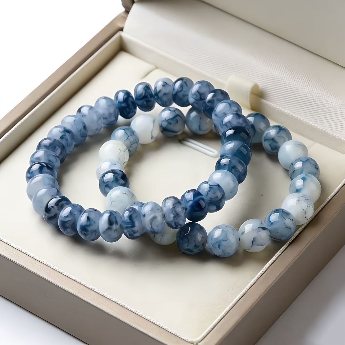 E-shop 2er-Set Handgefertigte Blau-Weiße Porzellan-Glas-Armbänder, Hochwertige Armreifen, Geburtstagsgeschenke für Männer Frauen, Paar-