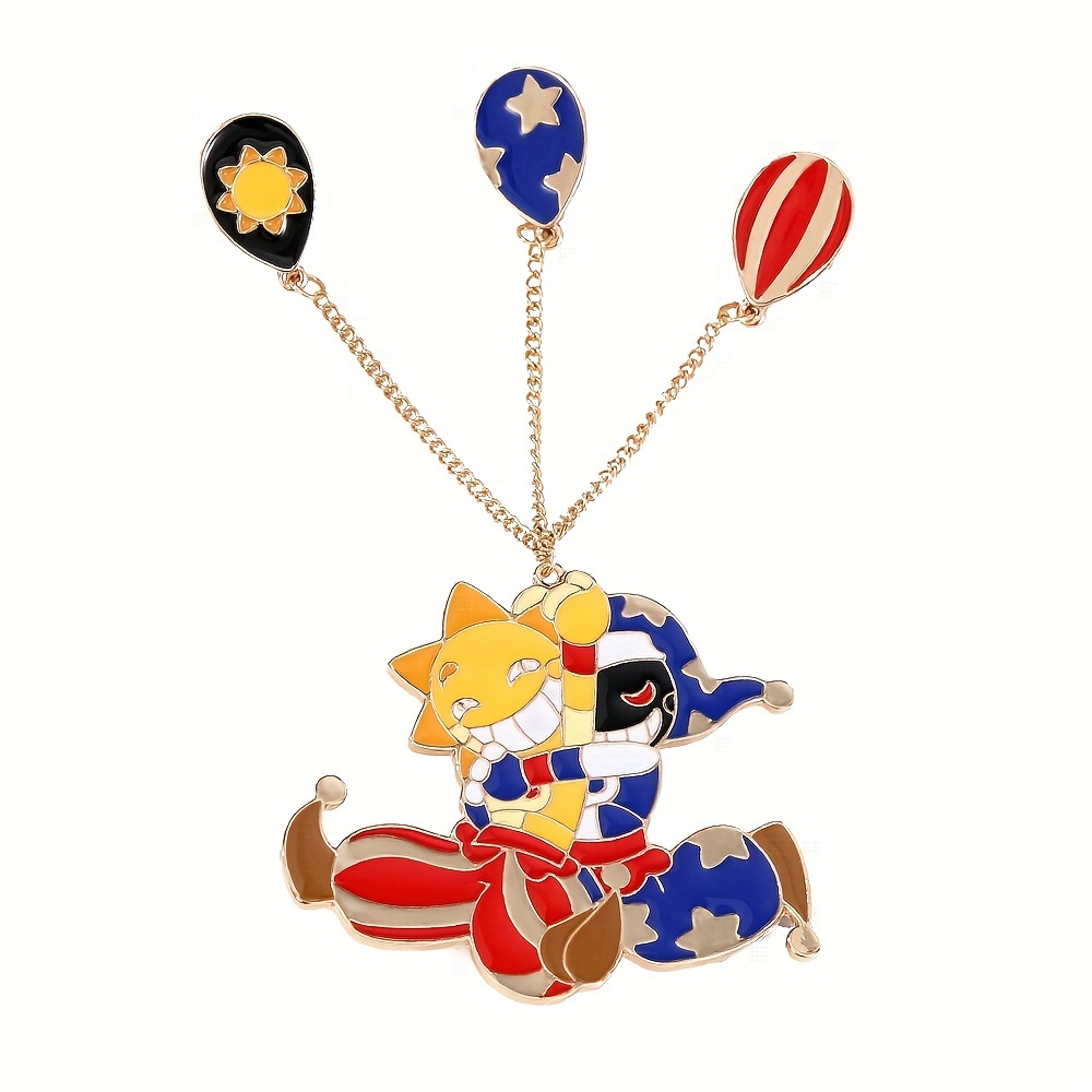 Vintage Clown Charm Pendant Necklace: Retro Cartoon Sun and Balloon Design, Zinc Alloy, Suitable for Daily Wear and Gift Giving