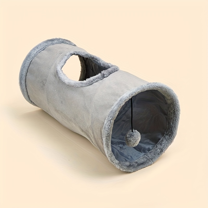 Image of Cozy Cat Tunnel Made Of Soft Plush - Collapsible With A Opening, Perfect For Kittens And Cats, Encourages Natural Hunting Behaviors