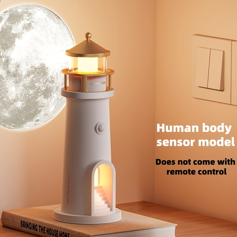 TEMU 1pc Projector- Moon Lighthouse Night Light With A Sensitive Human Switch And -on Function That Set At Will. Used For Usb Charging And Plug-in