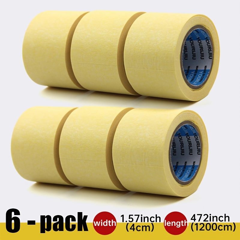 E-shop [4 cm Extra Breit, 3 Rollen/6 Rollen Pack] Hellgelbes Abdeckband, Ideal für Professionellen Schutz beim Lackieren, Auto Lackierarbeiten,