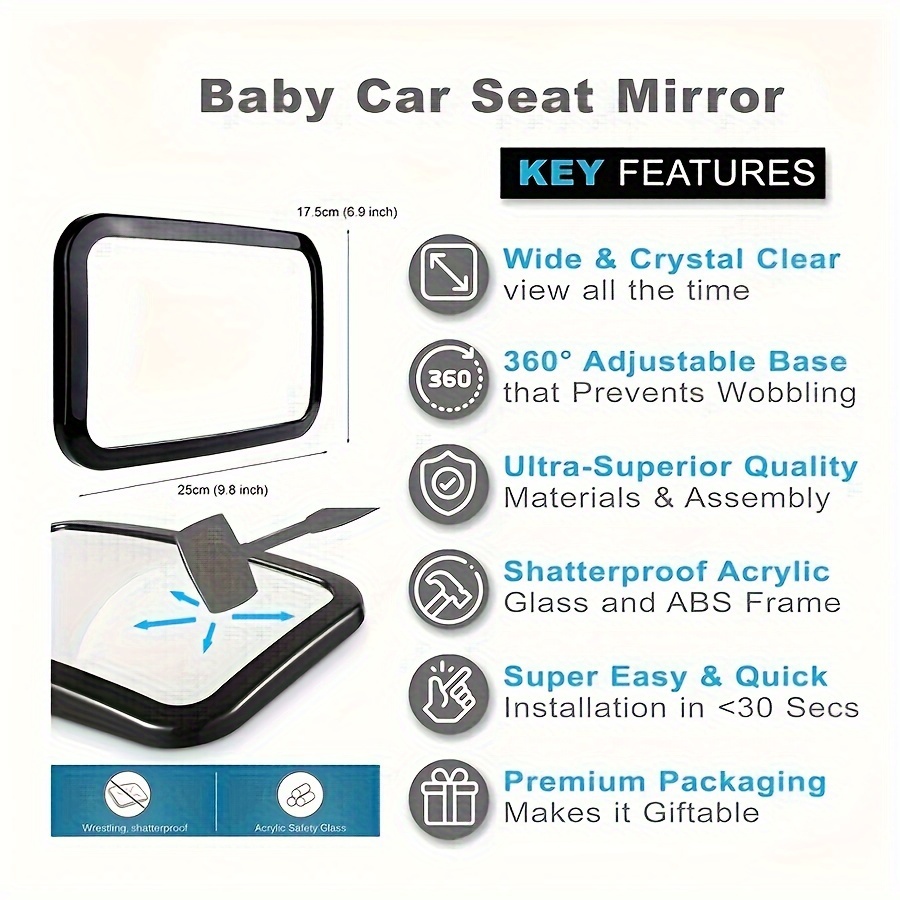 Safety Shatterproof 360-Degree Rotation Car Mirror, Rear Facing Wide Crystal Clear Car Mirror details 6