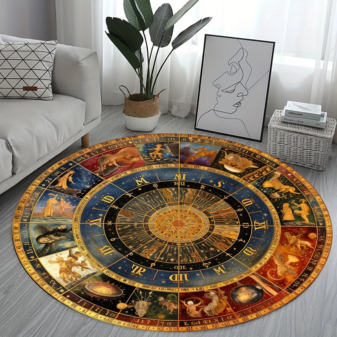 

Round Zodiac Decorative Rug - Soft, Anti-slip, Stain-resistant Polyester Floor Mat For Living Room Or Kitchen, 1cm