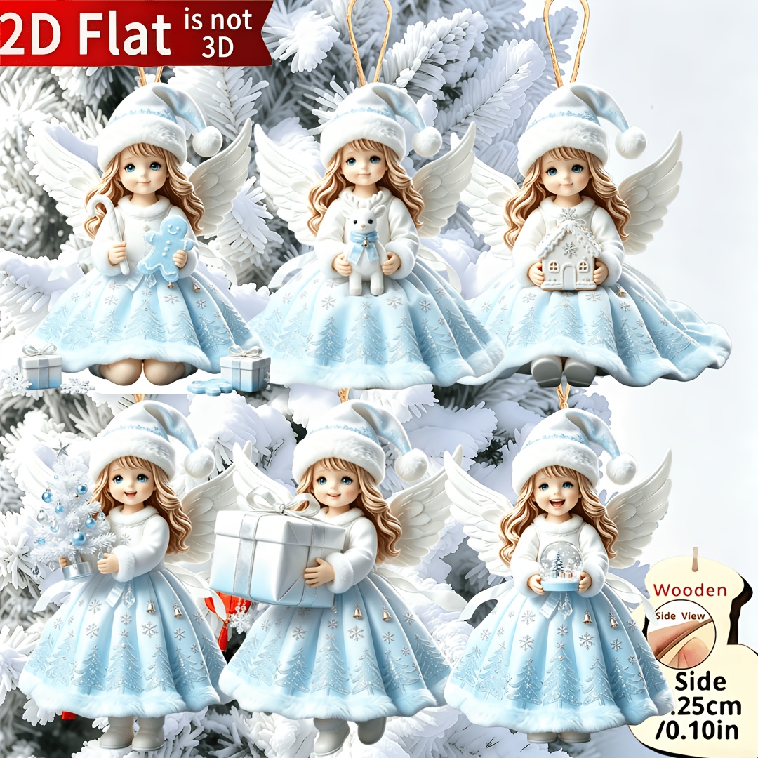 TEMU 2d Flat, 2d Flat 6pcs Christmas Decoration Girl Pattern Hanging Suit, Very Suitable For Trees, Windows And Party Decorations, Christmas Tree
