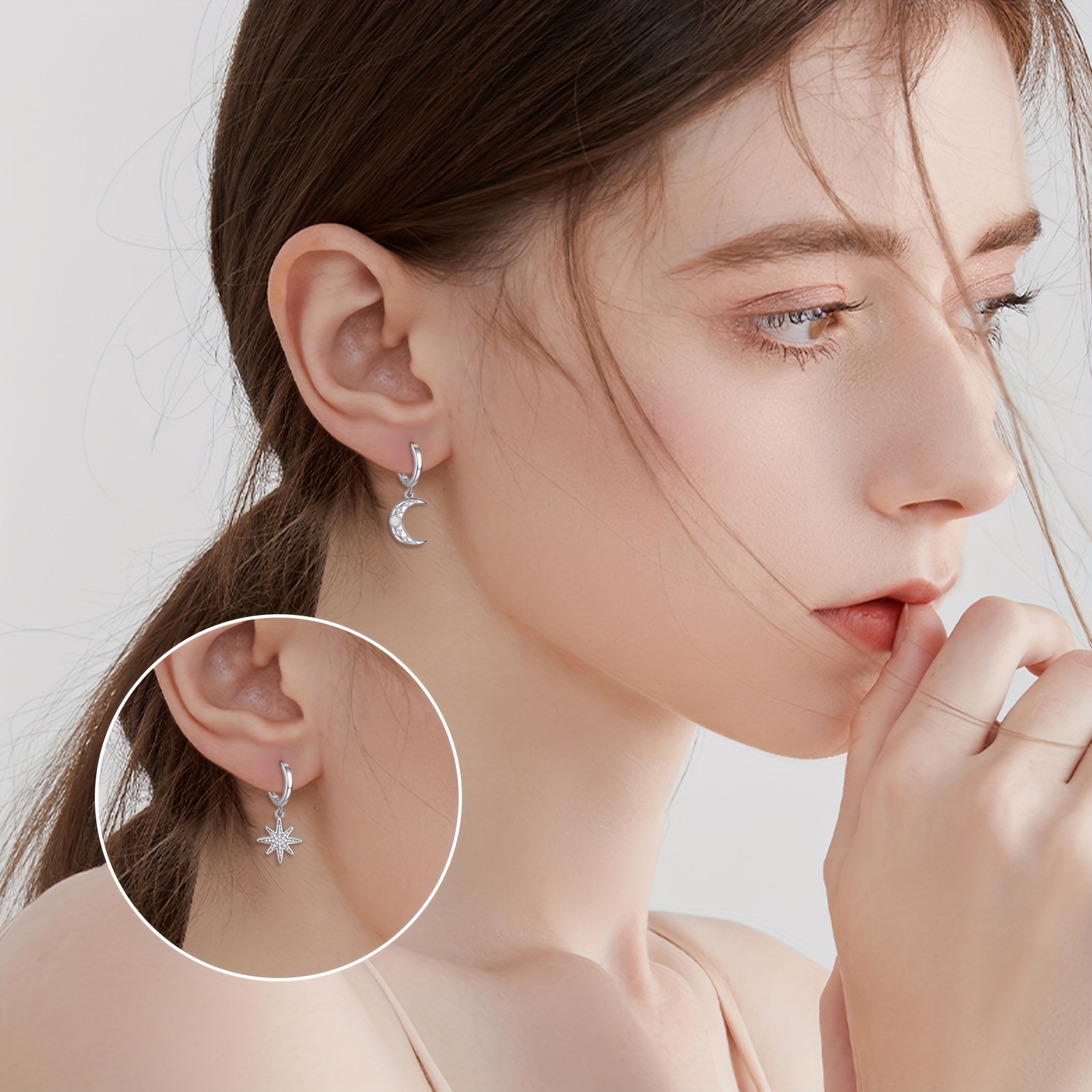 Women's Celestial Moon and Star Dangle Hoop Earrings
