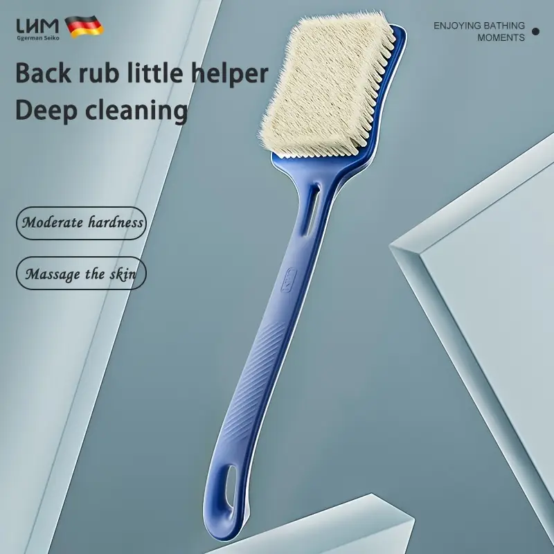 1pc bath brush long handle soft bristle shower scrubber back exfoliating body tool with non irritating nylon bristles for dead light beige removal blue Product details 0