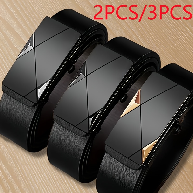 Men's Casual Black Belt with Automatic Buckle