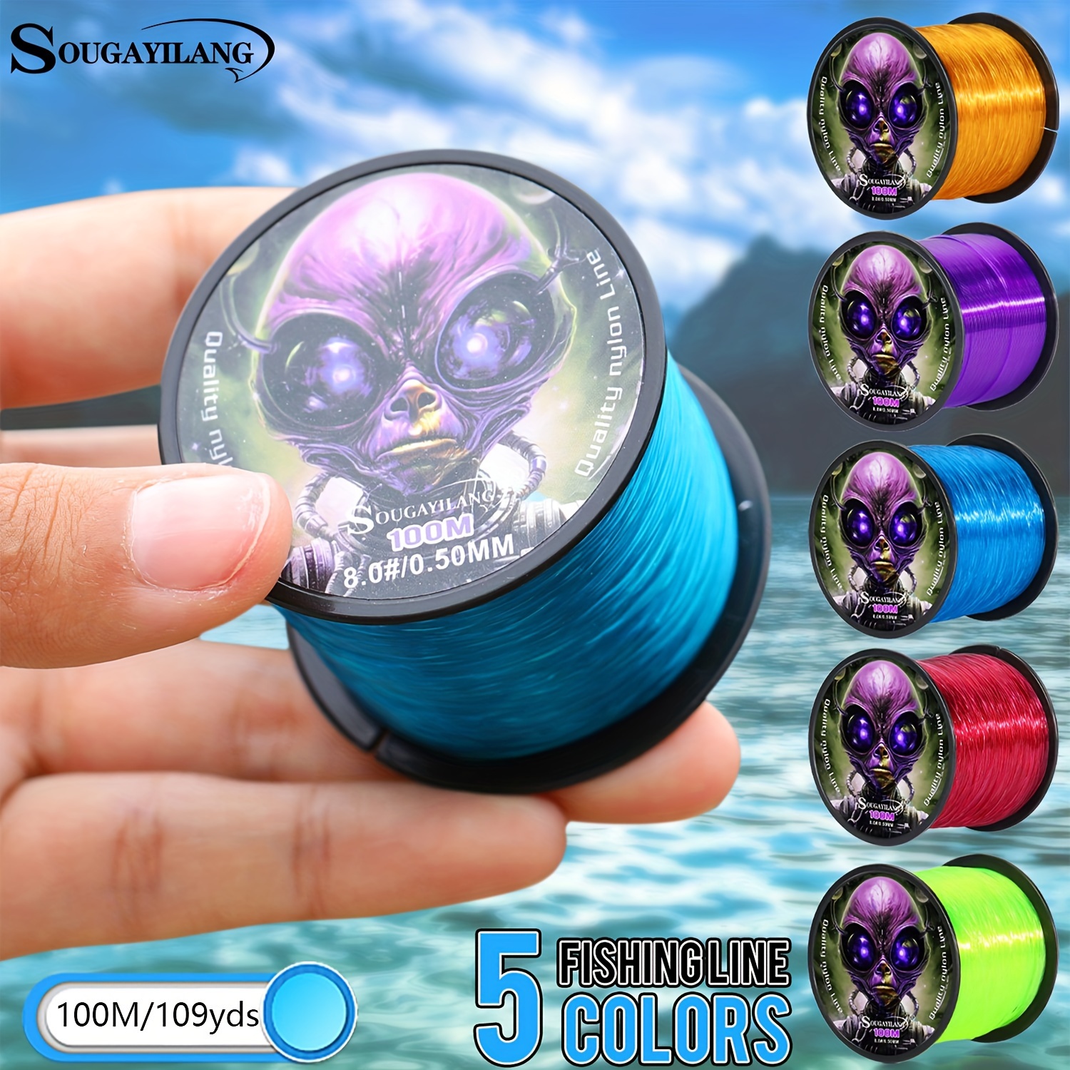 

Sougayilang 100m/109yds Wear-resistant Nylon Line, Abrasion Resistance & High Strength, Outdoor Fishing Tackle