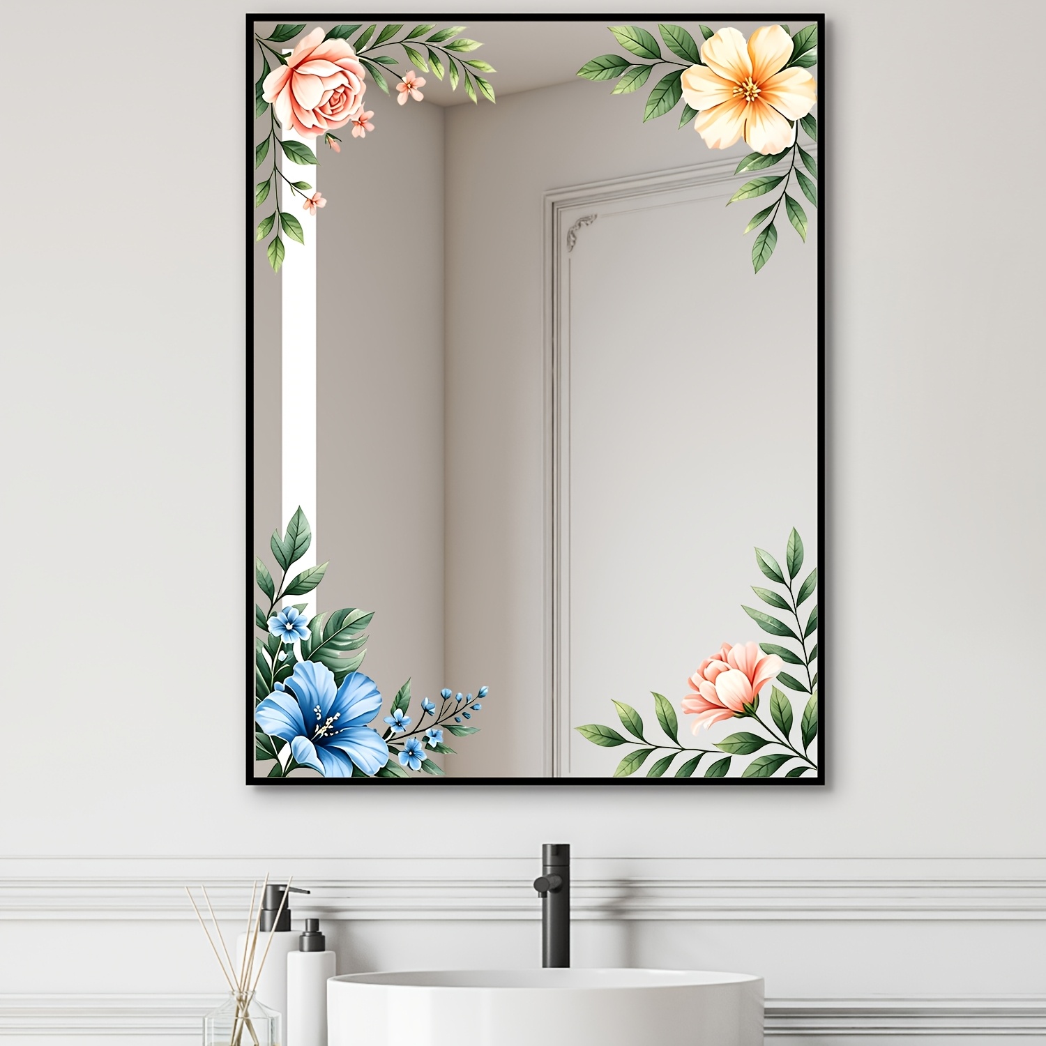TEMU 1pc Floral Greenery Leaf Glass Decorative Sticker, Adhesive-free Pvc Static Cling Decal, Home Decor, Bathroom Wall Beautifying Plant Sticker,